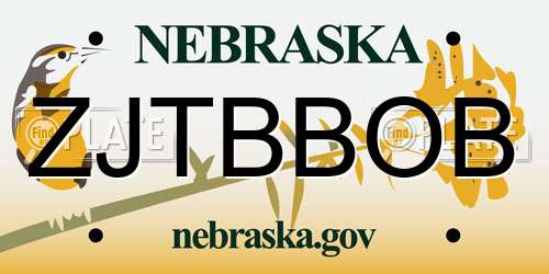 ZJTBBOB Nebraska License Plate