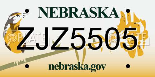 ZJZ5505 Nebraska License Plate