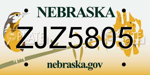 ZJZ5805 Nebraska License Plate