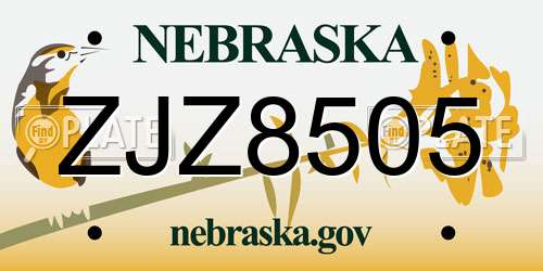 ZJZ8505 Nebraska License Plate