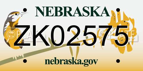 ZK02575 Nebraska License Plate