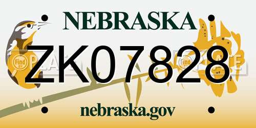 ZK07828 Nebraska License Plate