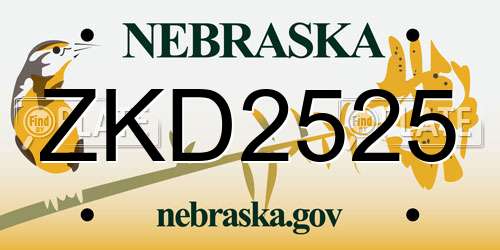 ZKD2525 Nebraska License Plate