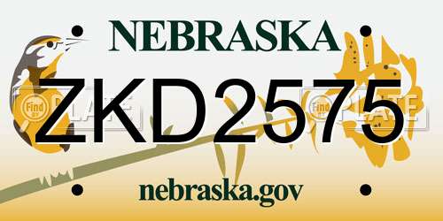 ZKD2575 Nebraska License Plate