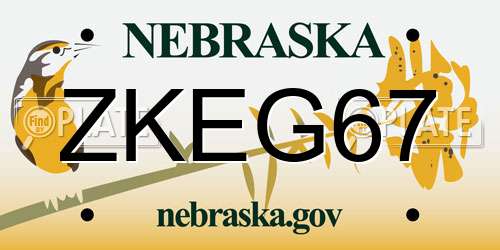 ZKEG67 Nebraska License Plate