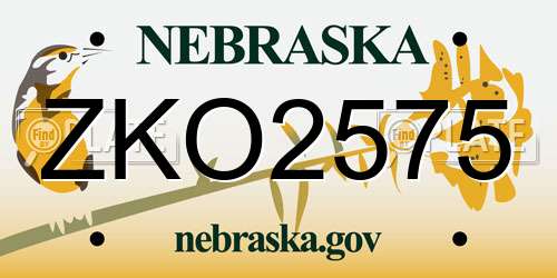 ZKO2575 Nebraska License Plate