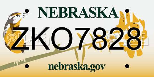 ZKO7828 Nebraska License Plate