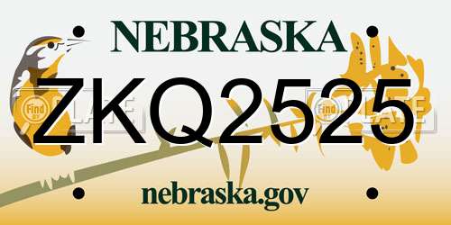 ZKQ2525 Nebraska License Plate