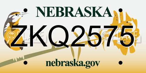 ZKQ2575 Nebraska License Plate