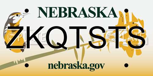 ZKQTSTS Nebraska License Plate