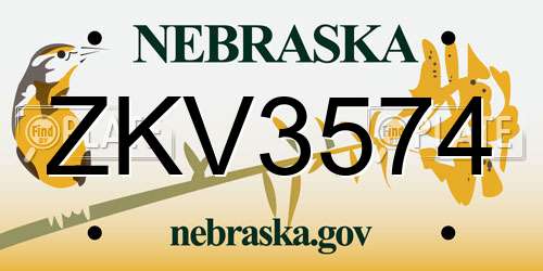 ZKV3574 Nebraska License Plate