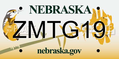 ZMTG19 Nebraska License Plate