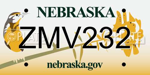 ZMV232 Nebraska License Plate