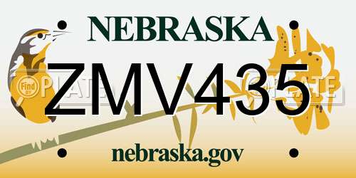 ZMV435 Nebraska License Plate