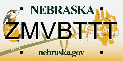 ZMVBTTT Nebraska License Plate