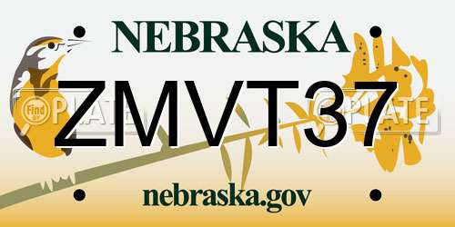 ZMVT37 Nebraska License Plate