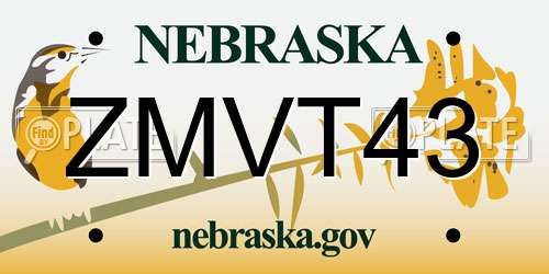 ZMVT43 Nebraska License Plate