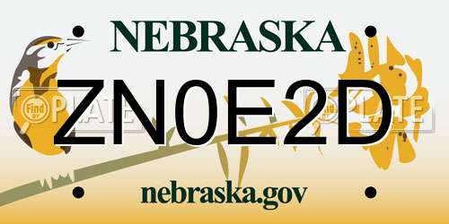 ZN0E2D Nebraska License Plate