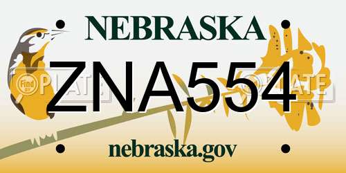ZNA554 Nebraska License Plate