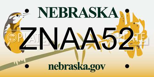 ZNAA52 Nebraska License Plate