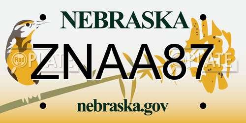 ZNAA87 Nebraska License Plate