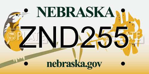 ZND255 Nebraska License Plate