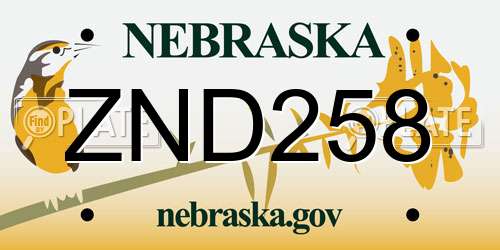 ZND258 Nebraska License Plate
