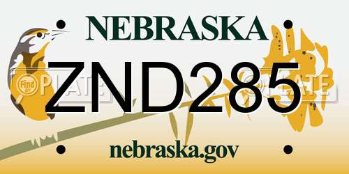 ZND285 Nebraska License Plate