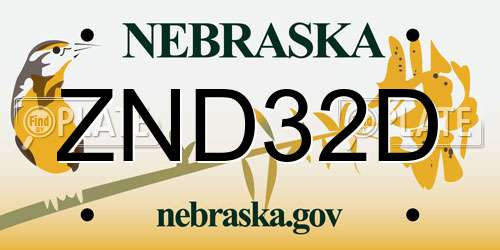 ZND32D Nebraska License Plate