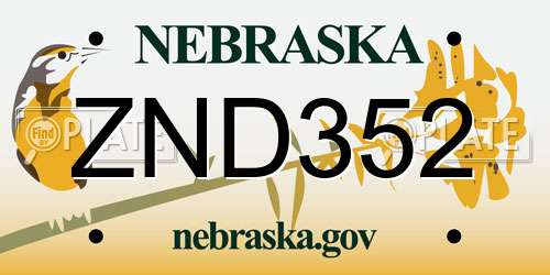 ZND352 Nebraska License Plate