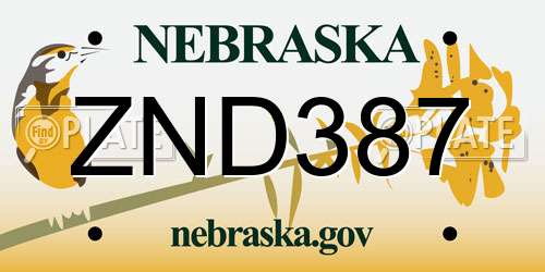 ZND387 Nebraska License Plate