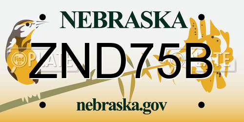 ZND75B Nebraska License Plate