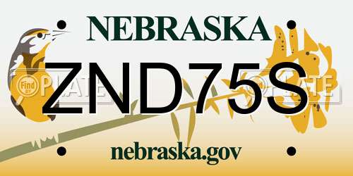 ZND75S Nebraska License Plate