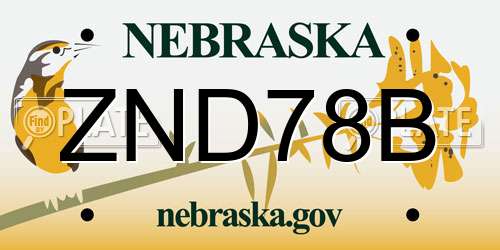 ZND78B Nebraska License Plate