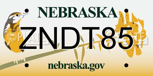 ZNDT85 Nebraska License Plate