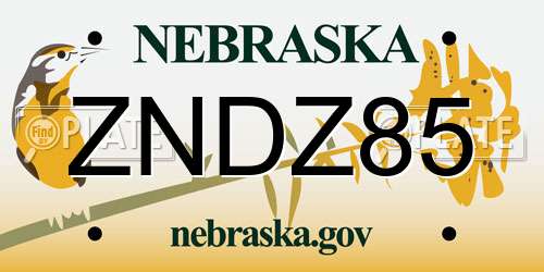 ZNDZ85 Nebraska License Plate