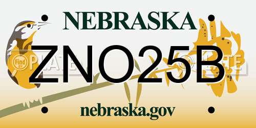 ZNO25B Nebraska License Plate