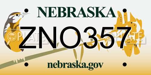 ZNO357 Nebraska License Plate