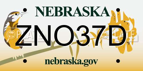 ZNO37D Nebraska License Plate