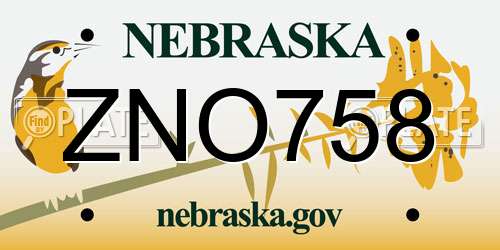 ZNO758 Nebraska License Plate