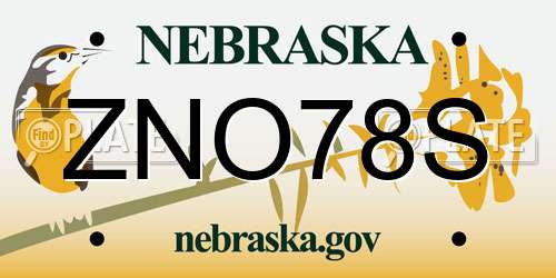 ZNO78S Nebraska License Plate