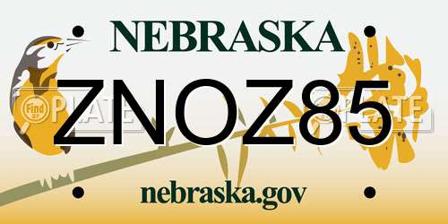 ZNOZ85 Nebraska License Plate