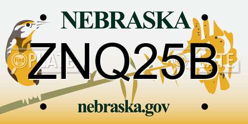 ZNQ25B Nebraska License Plate
