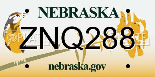 ZNQ288 Nebraska License Plate