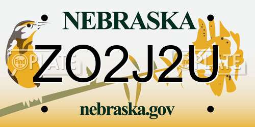 ZO2J2U Nebraska License Plate