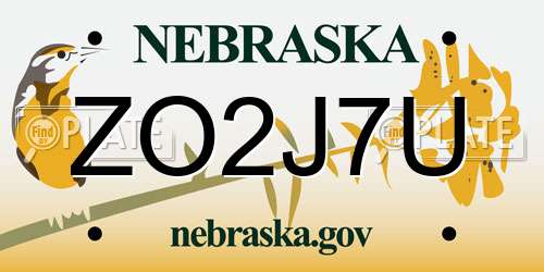 ZO2J7U Nebraska License Plate