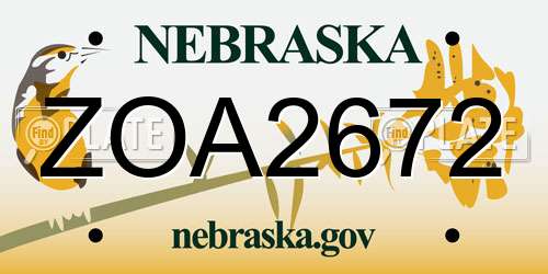 ZOA2672 Nebraska License Plate