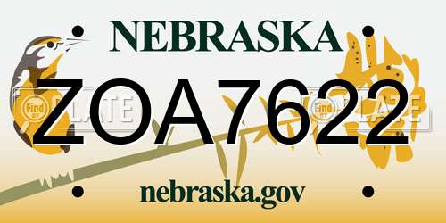 ZOA7622 Nebraska License Plate
