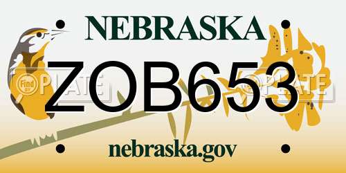 ZOB653 Nebraska License Plate