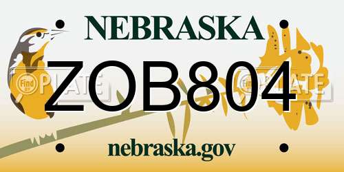 ZOB804 Nebraska License Plate